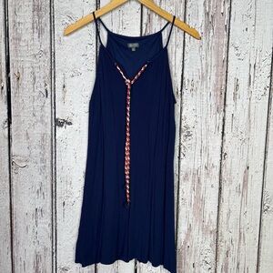 Lily Rose Juniors Size Medium Navy Blue Lined Sleeveless Dress Rope Tassels Boho